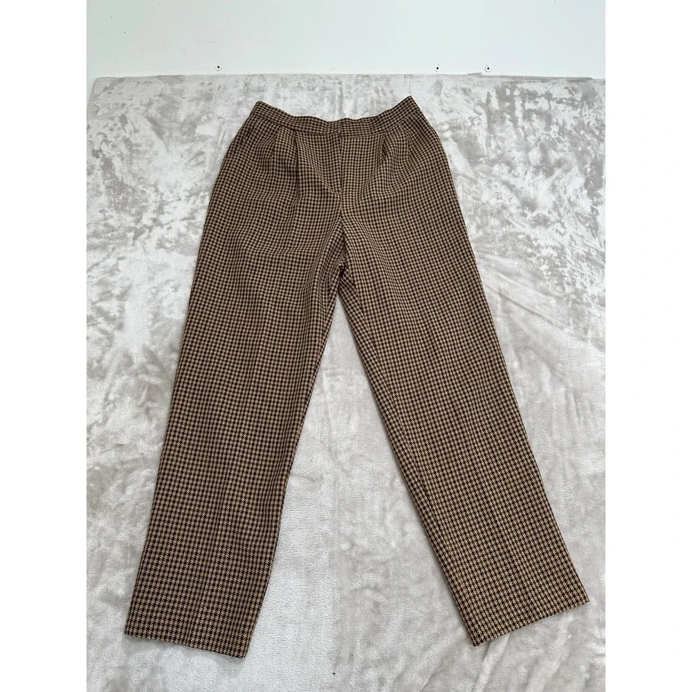 Banno Pants Trousers Womens Size 4 Brown Houndstooth Preppy Dark Academia Preppy